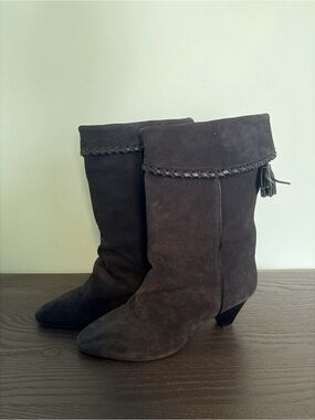 Isabel Marant Dark Brown Suede Mid-Calf Heeled Boots